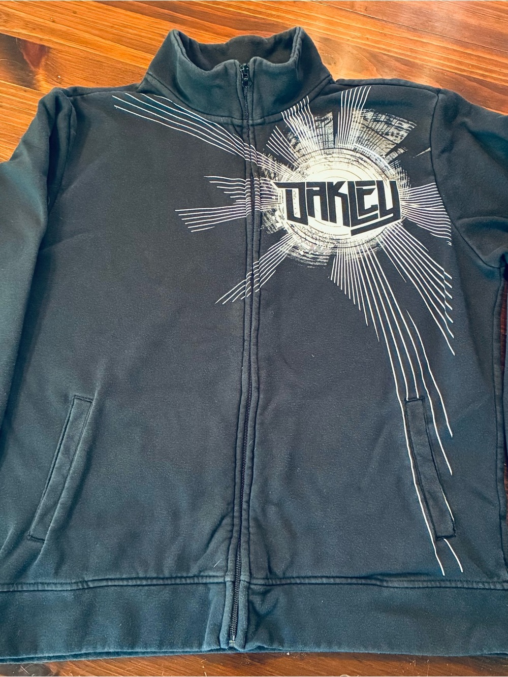 Y2K Oakley Black Jacket with White Graphic Zip Front